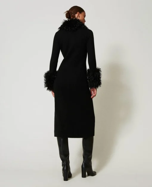 Abito-cardigan Lungo In Misto Lana E Faux Fur