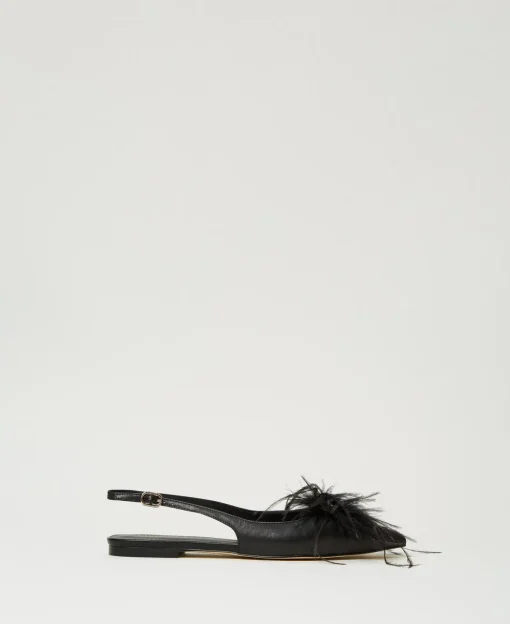 Ballerine Sling Back In Pelle Con Piume