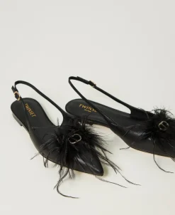 Ballerine Sling Back In Pelle Con Piume