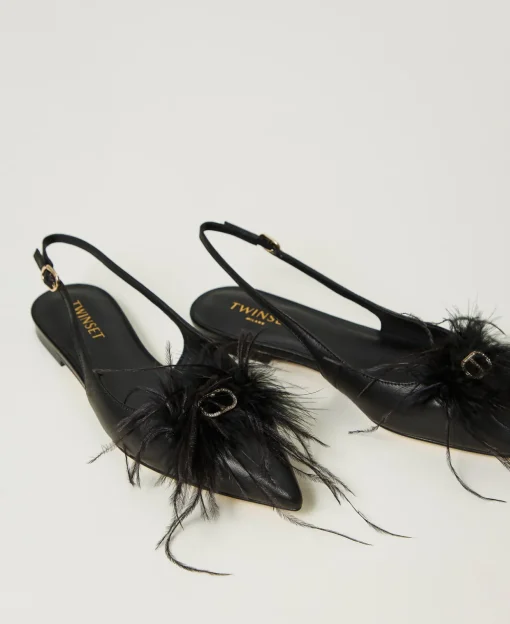 Ballerine Sling Back In Pelle Con Piume