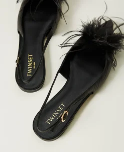 Ballerine Sling Back In Pelle Con Piume
