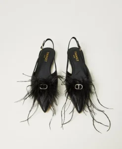 Ballerine Sling Back In Pelle Con Piume