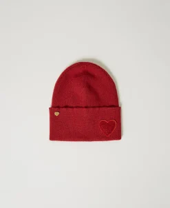 Berretto In Maglia Con Patch A Cuore