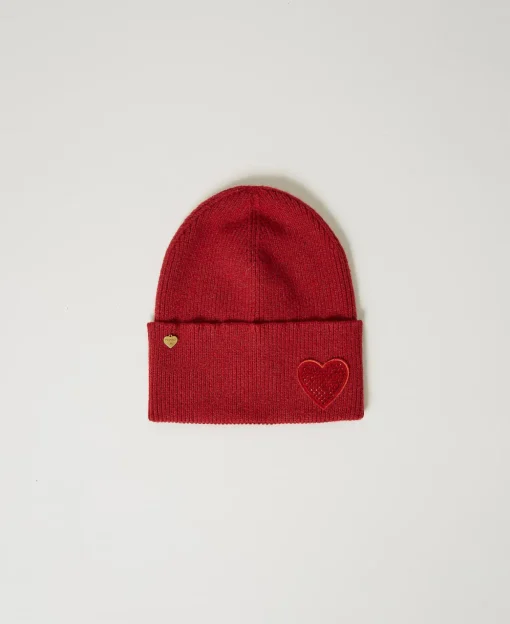 Berretto In Maglia Con Patch A Cuore