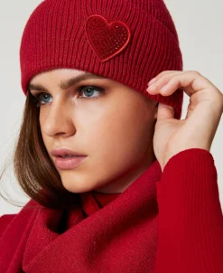 Berretto In Maglia Con Patch A Cuore