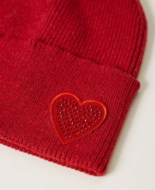 Berretto In Maglia Con Patch A Cuore