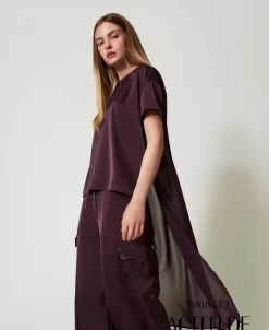 Blusa Asimmetrica In Raso E Georgette