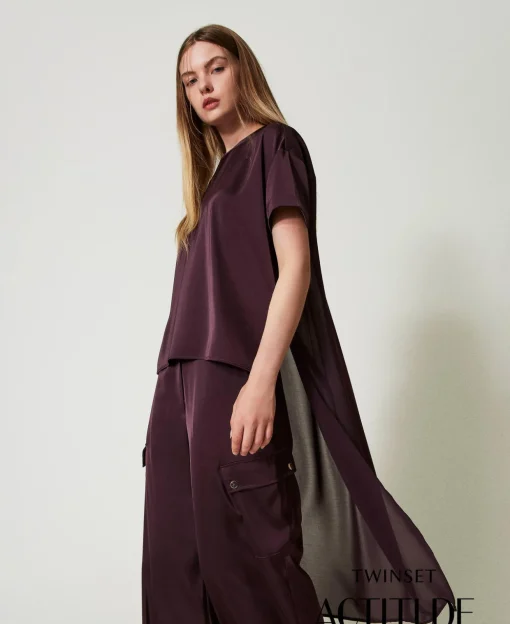 Blusa Asimmetrica In Raso E Georgette