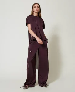 Blusa Asimmetrica In Raso E Georgette