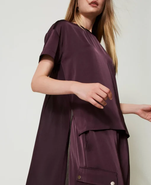 Blusa Asimmetrica In Raso E Georgette