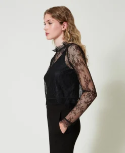 Blusa Cropped In Pizzo E Top