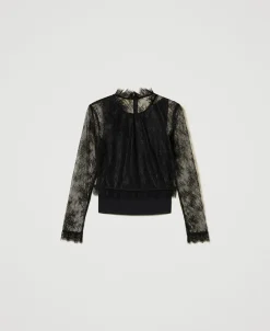 Blusa Cropped In Pizzo E Top