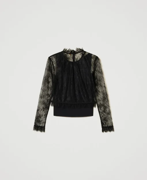 Blusa Cropped In Pizzo E Top