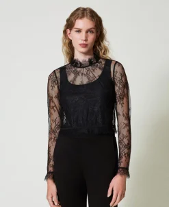 Blusa Cropped In Pizzo E Top