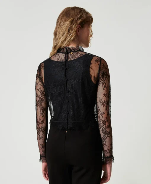 Blusa Cropped In Pizzo E Top