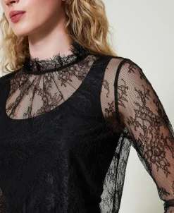 Blusa Cropped In Pizzo E Top
