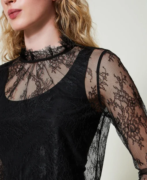 Blusa Cropped In Pizzo E Top