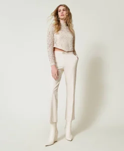 Blusa Cropped In Pizzo Macramè