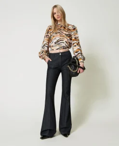 Blusa Cropped In Raso Animalier