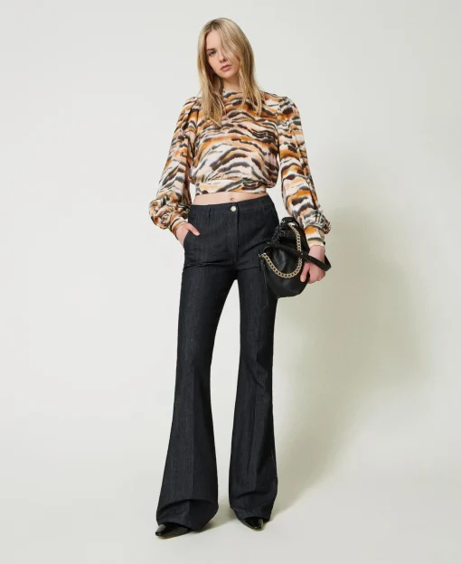 Blusa Cropped In Raso Animalier