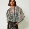 Blusa In Creponne Con Stampa Snake