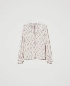 Blusa In Creponne Con Stampa Fiocchi