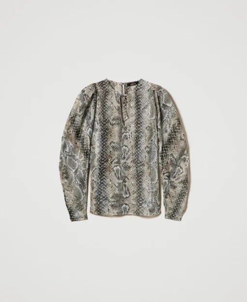 Blusa In Creponne Con Stampa Snake