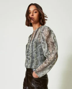 Blusa In Creponne Con Stampa Snake