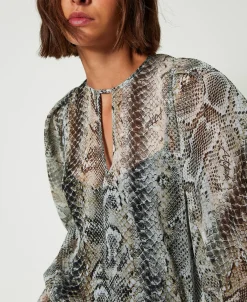 Blusa In Creponne Con Stampa Snake