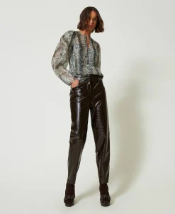 Blusa In Creponne Con Stampa Snake