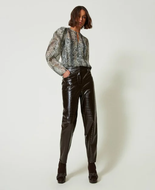 Blusa In Creponne Con Stampa Snake