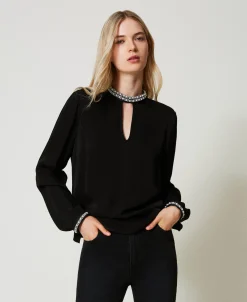 Blusa In Crêpe Con Ricami