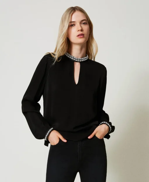 Blusa In Crêpe Con Ricami