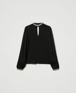 Blusa In Crêpe Con Ricami