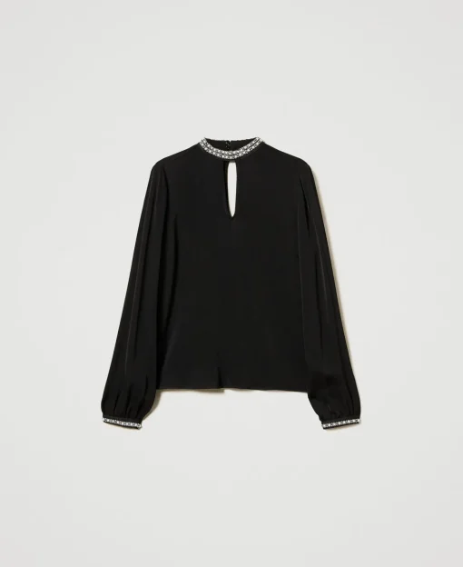 Blusa In Crêpe Con Ricami