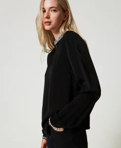 Blusa In Crêpe Con Ricami
