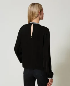 Blusa In Crêpe Con Ricami