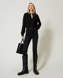 Blusa In Crêpe Con Ricami