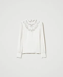Blusa In Crêpe Con Ricamo Floreale