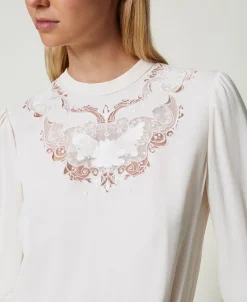 Blusa In Crêpe Con Ricamo Floreale