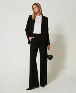 Blusa In Crêpe Con Ricamo Floreale