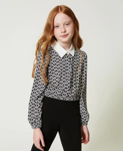 Blusa In Crêpe De Chine Con Stampa