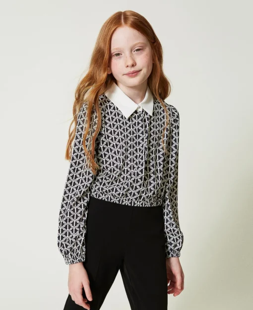 Blusa In Crêpe De Chine Con Stampa