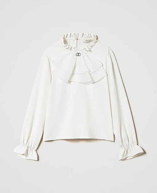 Blusa In Crêpe De Chine Con Jabot