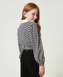 Blusa In Crêpe De Chine Con Stampa