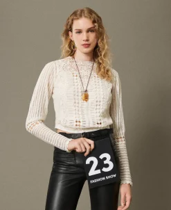 Blusa In Mussola Con Pizzo E Ricami