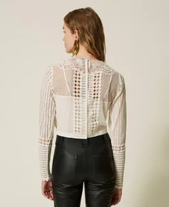 Blusa In Mussola Con Pizzo E Ricami