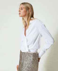 Blusa In Popeline Con Incrocio