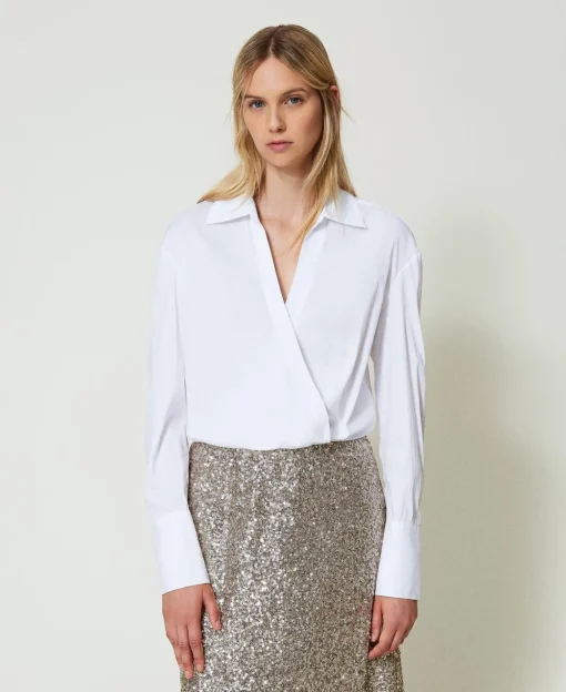 Blusa In Popeline Con Incrocio