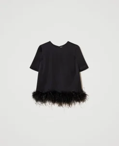 Blusa In Raso Con Piume